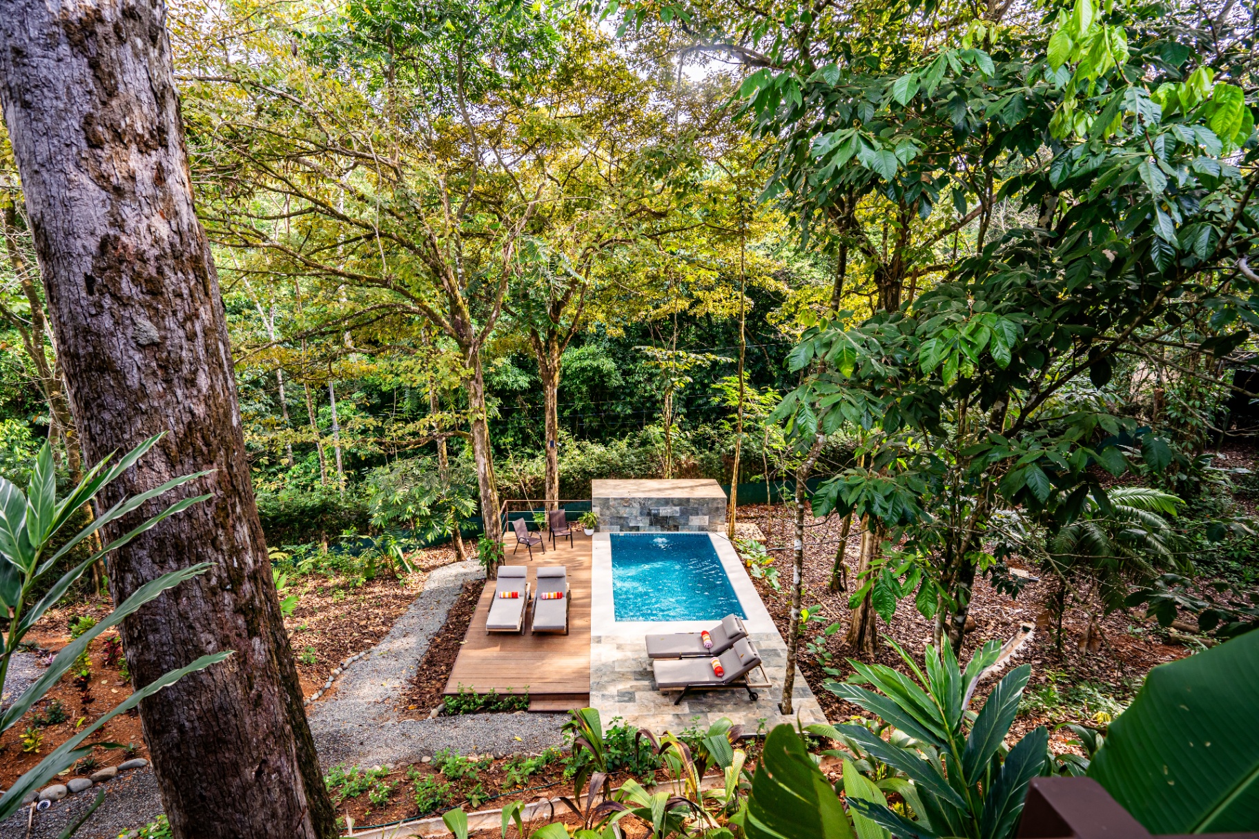 Stone waterfall feature in the Casa Aluem pool