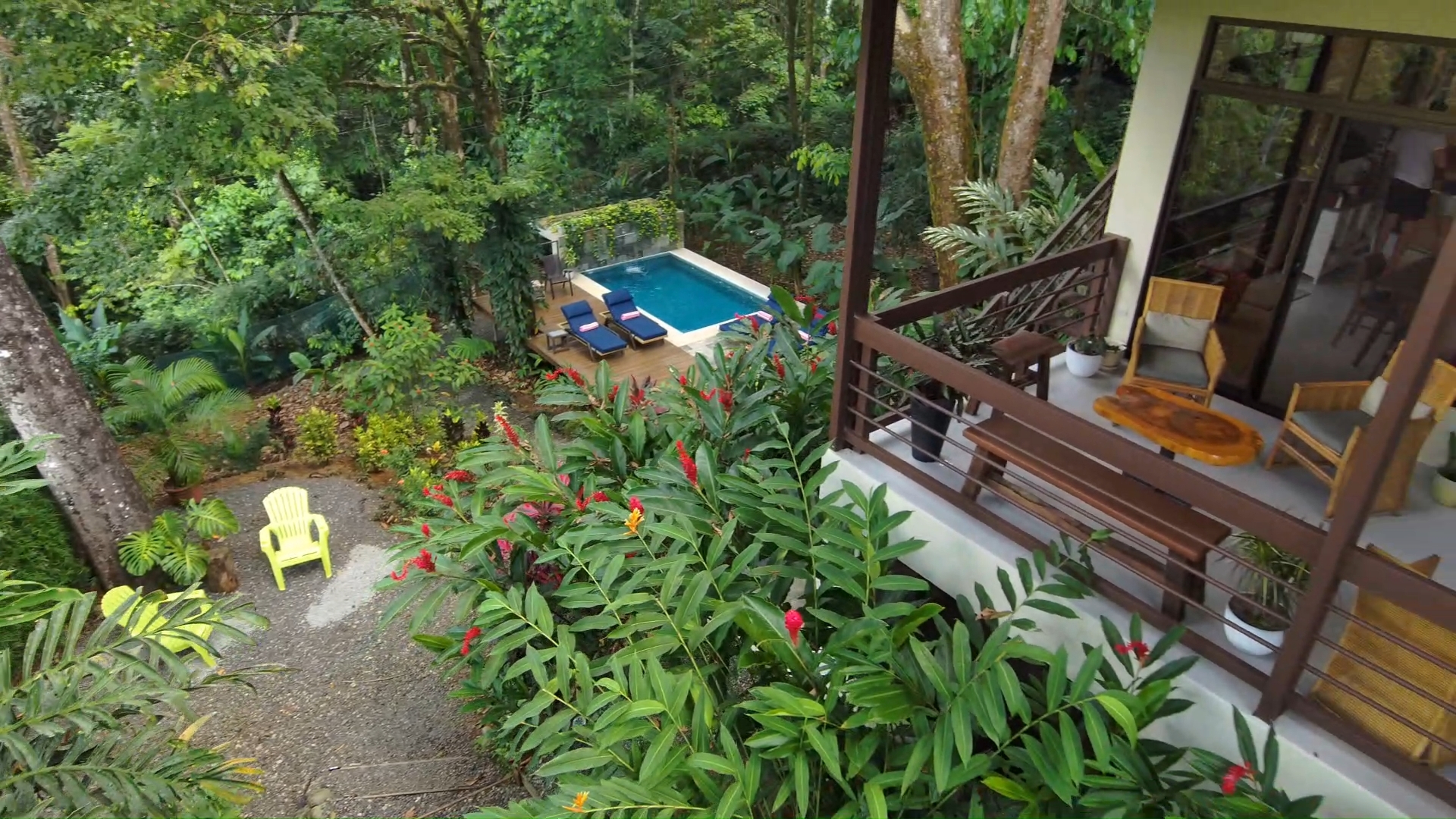 Twilight view of the lit pool at Casa Aluem