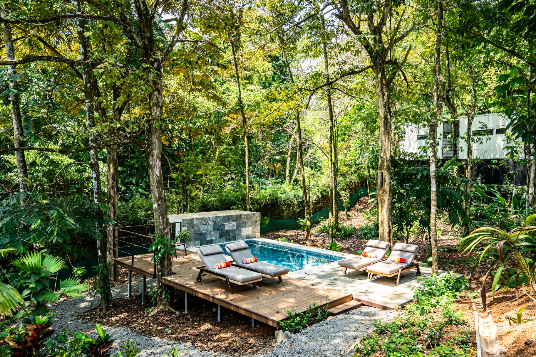 Covered grill area overlooking the pool at Casa Aluem